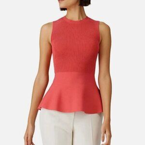 Theory Textured Gloss Shell Top Sleeveless Knit Peplum Coral Size Small